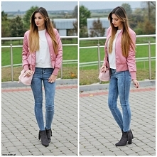 @exality.pl połączyła różową kurtkę z szarymi botkami