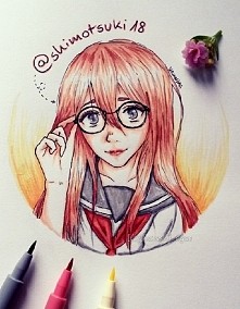 Kolejny rysek :3 tym razem portrecik @shimotsuki18 ^^ bazgrołek na podstawie jednego z jej zdjęć :> na tablicy znajduje się porównanie mojego rysunku z oryginalnym zdjęciem c: