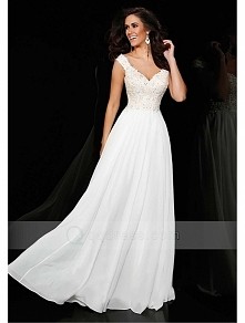 A-line V-neck Sweep Train C...