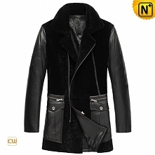 CWMALLS® Black Shearling Trench Coat CW877025
