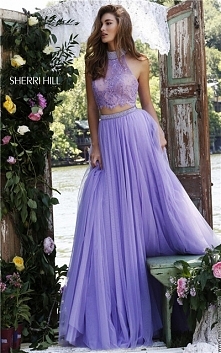 2017 Beaded Lace Lilac/Nude 2 Piece Prom Gown From Sherri Hill 32347