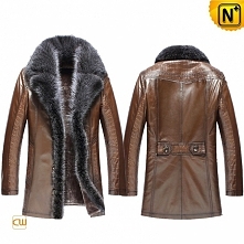 CWMALLS® Raccoon Fur Leather Coat Mens CW852555