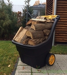 Poręczna taczka do przenoszenia drewna zimą