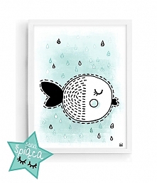 turkusowy plakat, miętowy plakat z rybką dziecka