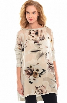 Alekssandra Cuba sweter Modna bluzka damska, luźny fason tuszuje niedoskonałości sylwetki, przód ozdobiony pięknym stonowanym wzorem