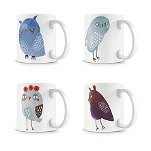 Zestaw 4 kubków - akwarelowe sowy