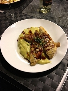 Piątkowy obiadek :) sandacz na puree z pora :)