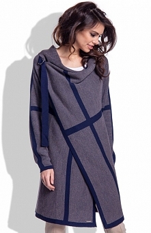 Fobya F210 sweter granatowy Elegancka propozycja na chłodne dni, długi rękaw, modne zestawienie kolorystyczne