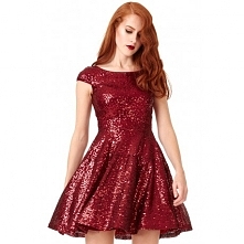 Burgundowa rozkloszowana sukienka sylwestrowa z cekinami