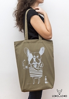 Duża Torba Khaki z Buldogiem Francuskim