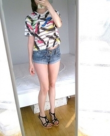 36 38 Bluzka crop top print paski farby