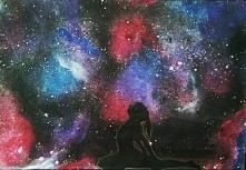 Galaxy dancer- suche pastele+czarna farba(kontur postaci zrobiony ołówkiem)