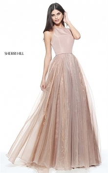 Dark Nude Sherri Hill 51202 Halter Neckline A-line 2017 Long Prom Dress