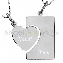 Podwójny wisiorek na walentynki, blaszka - dla niego, serduszko - dla niej. W całości wykonany ze srebra próby 925, grawer na obu elementach gratis!