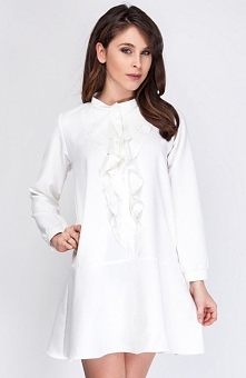 Milu by Milena Płatek MP270 sukienka ecru Niezwykle elegancka i kobieca sukienka, wykonana z gładkiej jednolitej tkaniny, z długim rękawem