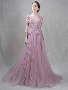 Eleganckie Sukienki Wieczorowe 2016 A-linia Głęboki Dekolt Aplikacja Symetryczne Koronki Wzburzyć Tiulowa Sukienka Bez Pleców