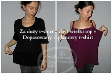 Co można zrobić z dwóch zbyt dużych bluzek upolowanych w second-handzie? 
Tu się utnie, tam przeszyje i... dopasowany raglanowy t-shirt można zrobić w godzinkę! :D 
Więcej po kl...