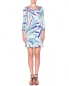 Emilio Pucci Square Neck Abstract Print Border Trim Dress