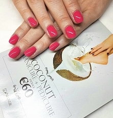 Gel nails. Watermelon pink- short is beautiful to :)