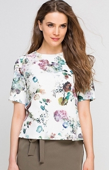 Lanti BLU135 bluzka Kobieca bluzka, wykonana z tkaniny w piekne kwiaty, z krótkim rękawem