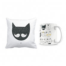 zestaw. kubek i poszewka z koteckiem