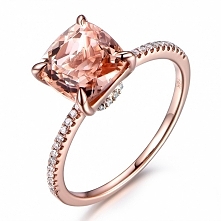 8MM CUSHION CUT MORGANITE AND DIAMOND ENGAGEMENT RING 14K ROSE GOLD CLAW PRONGS CURVED BASKET UNDER