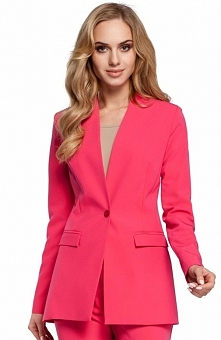 Moe M304 żakiet różowy Elegancki żakiet damski, zapinany z przodu na guzik, taliowany fason