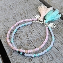 Drobinki w stylu Boho -jadeit,koraliki toho,chwosty i srebro próby.925.