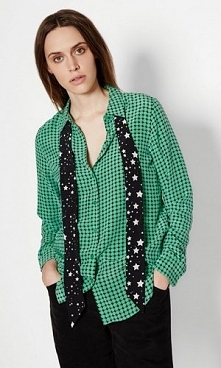 EQUIPMENT KATE MOSS SILK SHIRT JADE TRUE BLACK BRIXTON HOUNDSTOOTH PRINTED