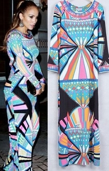 Jennifer Lopez Emilio Pucci Multicolor Print Maxi Dress