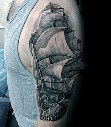 sailing ship with skull tattoo
