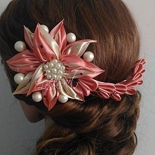 ślubny kwiat kanzashi do wlosów