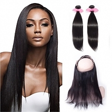22" x 4"x 2" Straight #1B Virgin Brazilian 360 Lace Frontal LFDW001