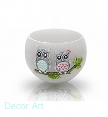 Sprzedam lampion woskowy z motywem sówek, średnica 12cm