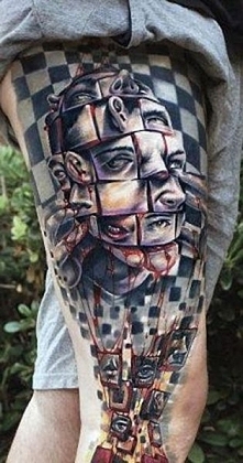 incredible 3d thigh tattoo