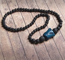 naszyjnik UNIKAT :: koral niebieski & lawa