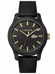 Lacoste 2010818 kobiecy zegarek w kolorze czarnym zasilany baterią. Koperta wykonana ze stali oraz pasek z kauczuku. Posiada czarną tarczę ze złoconymi indeksami. Więcej na nasz...