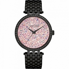Caravelle 45L164 kobiecy zegarek dla kobiet lubiących błyskotki :D Wykonany ze stali w kolorze czarnym, mocowany na bransolecie. Ślicznie zdobiony różowymi kamieniami na tarczy ...