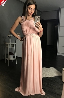 Prosta długa suknia - pudro...