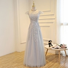 Piękne Szary Sukienki Na Bal 2017 Princessa Z Koronki Kwiat Cekiny Wycięciem Bez Pleców Rękawy z Kapturkiem Długość Kostki Sukienki Wizytowe
