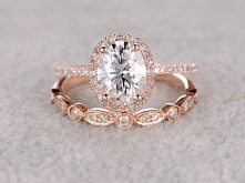 6x8mm Oval Moissanite Wedding Set Diamond Bridal Ring 14k Rose Gold Art Deco eternity Marquise Matching Band