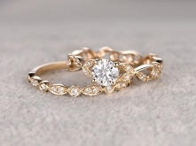 Moissanite Wedding Ring Set Diamond Etenrity Band Yellow Gold Antique Art Deco Stacking Matching 14k/18k