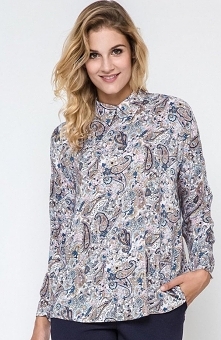Ennywear 240170 bluzka Wygodna bluzka, wykonana z wzorzystej tkaniny, bluzka wiązana z tyłu na satynową tasiemkę