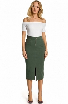 Moe M348 spódnica zielona Elegancka spódnica, wykonana z gładkiej, jednolitej tkaniny, ołówkowy krój
