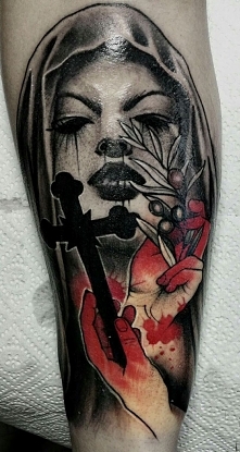 dark tattoo - face and cross