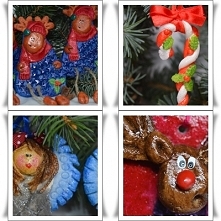 Ozdoby choinkowe - robione własnoręcznie:
-1 para sprawnych rączek
-dużo pomysłów
-jeszcze więcej chęci
-szklanka mąki i soli, trochę wody
-sporo wstążeczek i sznureczków
-pudeł...