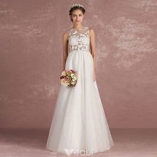 Seksowne Kość Słoniowa Przebili Suknie Ślubne 2018 Imperium Wycięciem Bez Rękawów Aplikacje Motyl Długie