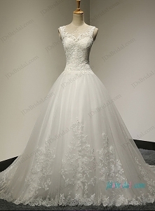 Item: H1029 Beautiful Sheer lace bateau neck princess ball gown suknia ślubna księżniczki