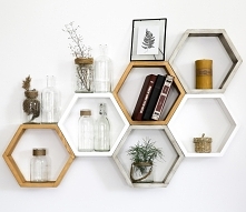 komplet półek drewnianych heksagon