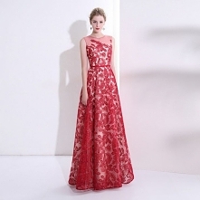 Piękne Czerwone Sukienki Na Bal 2017 Princessa Z Koronki Szarfa Cekiny Wycięciem Bez Rękawów Długie Sukienki Wizytowe